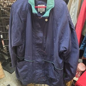 Womans Blue And Green Water Resistant  Rain Utility Jacket. Size 18w. Nautical.